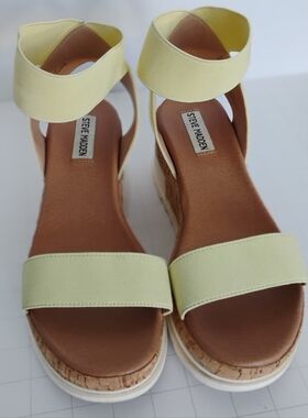 Steve Madden Elba Wedge Pale Yellow Platform Sandals Elasticized Ankle Strap 9M